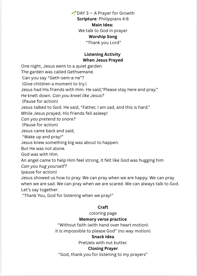 A seed, a prayer and a promise: 5 Day Curriculum